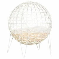 Pawhut Rattan Katzenkorb Katzenhöhle Katzenhütte Katzenbett mit Kissen erhöhtes Design Haustierbett Cremeweiß Ø45 x 57H cm(m-11)
