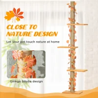 PawHut 242cm Adjustable Floor-To-Ceiling Cat Tree, with Artificial Decoration, Perches, Anti-Slip Kit - Orange(m-4)