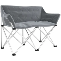 Outsunny Faltstuhl 2 Sitzer faltbar Campingstuhl mit Armlehnen Seitentasche bis 240kg belastbar Grau(m-1)