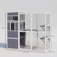 PawHut 4-Tier Wooden Catio Cat Outdoor Enclosure with Sun Roof, Resting Rooms, 3 Platforms, Window Outdoor Indoor, Grey(m-3)