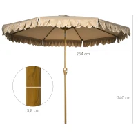 Outsunny parasol, met franje, kantelbaar, met handslinger, staal+polyester, kaki, Ø265 x 235,5 cm(m-3)
