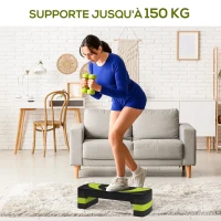 HOMCOM Stepper fitness aérobic hauteur réglable surface antidérapante 80 x 31 x 20 cm noir vert(m-7)