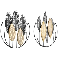 HOMCOM 3D-metalen wanddecoratie modern zwart+goud 40 x 46 cm, set van 2 stuks(m-10)