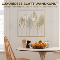 HOMCOM metalen lijst met bladdesign, wanddecoratie, moderne stijl, goudkleurig(m-4)
