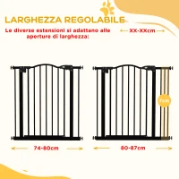 PawHut Cancelletto per Cani Estensibile con 2 Blocchi e Chiusura Automatica, in Metallo e Plastica, 74-87x78 cm, Nero(m-6)