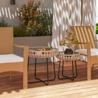 Outsunny 2er Set Beistelltisch Polyrattan Ø60/41 cm rund wetterfest Gartentisch mit X-Beine Verstellbare Fußpads Braun(m-10)