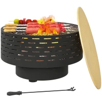 Outsunny 3-in-1 Vuurschaal Ø60 x 39cm van Roestvrij Staal met Grillrooster, Vonkenbescherming en Vuurhaak Steenkoolgrijs(m-11)