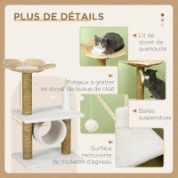 PawHut Arbre à chat griffoir sisal naturel tunnel plateforme style cosy chic quenouille peluche polyester 56 x 40 x 91cm beige(m-5)