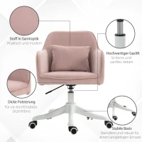 Vinsetto Massage kantoorstoel draaistoel werkstoel met trilfunctie fluweel roze(m-8)