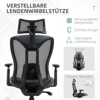 Vinsetto Bürostuhl Computerstuhl 135° Neigungsfunktion, höhenverstellbar, 70 cm x 66 cm x 120-128 cm, Grau(m-6)