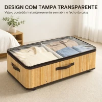 HOMCOM Conjunto de 2 Caixas de Arrumação para Debaixo da Cama com Rodas, 60 L, Tampa Transparente e Asa, Estrutura Metálica, 78,5x43x23 cm, Natural(m-7)