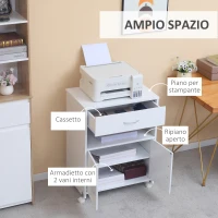 Vinsetto Mobile Porta Stampante con 4 Ruote, Cassetto e Armadietto, 60x39x80cm - Bianco(m-4)