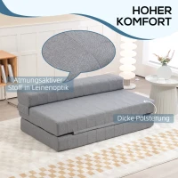HOMCOM 2-in-1 Bodemsofa – Opklapbaar Slaapbankje voor 2 Personen, Met Linnenlook, Comfortabel en Stevig tot 250 kg, Voor Woonkamer of Slaapkamer, Grijs(m-5)