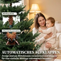 HOMCOM Weihnachtsbaum, Kunsttanne, realistisches Aussehen, schneller Aufbau, Kunststoff, Grün, 140 x 140 x 210cm(m-6)