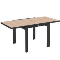 Outsunny Weerbestendige Uitschuifbare Aluminium Tuintafel 80/160x80 cm voor 6 Personen in Natuurhout Look(m-1)