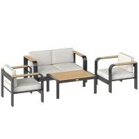 Outsunny Tuinmeubelset aluminium zitgroep voor 4 personen waterafstotend extra diep met 2-zitsbank, 2 fauteuils en bijzettafel(m-1)