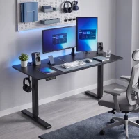 HOMCOM Standing Desk Memory Control Height Adjustable Desk 2 Cable Holes LED Display Sit Stand Desk Black(m-14)