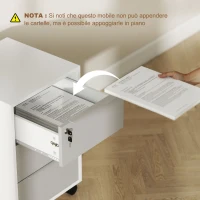 HOMCOM Schedario per Ufficio a 3 Cassetti con Chiavi di Sicurezza e 4 Ruote, in Legno, 40x40x63.5 cm, Bianco e Grigio(m-9)