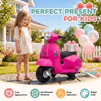 HOMCOM Vespa Licensed 6V Kids Electric Motorbike Ride On Motorcycle  Battery Powered for 18-36 Months with Horn, Pink(m-4)