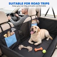 PawHut Dog Car Seat Cover, Waterproof Dog Travel Hammock w/ Non-Slip & Anti-Scratch Surface, Mesh Window and Pockets, Blue(m-9)
