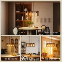 HOMCOM Suspension luminaire moderne, lustre plafonnier avec 4 cadres rotatifs et hauteur réglable, 80 x 21 x 90-130 cm, noyer(m-6)