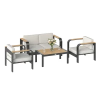 Outsunny Tuinmeubelset aluminium zitgroep voor 4 personen waterafstotend extra diep met 2-zitsbank, 2 fauteuils en bijzettafel(m-11)