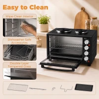 HOMCOM 36L Mini Oven with Dual Hot Plates, Electric Countertop Cooker with Convection, 90–230°C Adjustable Temperature(m-5)