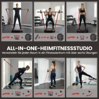 SPORTNOW Push-Up Board 7-in-1 Verstelbaar Push-Up Bord met Weerstandsbanden, Wieltjes en Deuranker, Opvouwbaar(m-4)