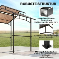 Outsunny Grillpavillon mit Flammschutzdach BBQ-Pavillon mit 2 Ablagen 2,5 x 1,5m Stahl PC Schwarz+Braun(m-6)