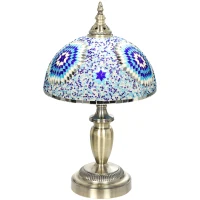 HOMCOM Tiffany Lamp, Stained Glass Bedside Table Lamp with Button Switch and Metal Base, 12 x 12 x 20 Inches, Blue(m-1)