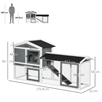 PawHut Rabbit Hutch Outdoor, 2-Tier Guinea Pig Hutch, Wooden Small Animal House with Rabbit Run Box, Slide-out Tray, Ramp, 175.8 x 52 x 85.5 cm, White(m-3)