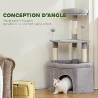 PawHut Arbre à chat tour de jeux pour chats griffoirs sisal, plate-forme, niche, tissu peluche, balles, 49x49x114cm gris clair(m-5)
