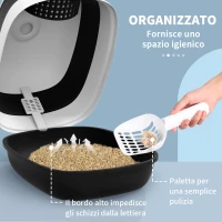 PawHut Lettiera per Gatti Chiusa con Coperchio, Paletta e Deodorante, Design Pieghevole, 52x41x38 cm, Bianca e Nera(m-5)