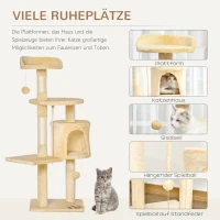 PawHut Katzenbaum Kratzbaum Schlafhöhle Kletterbaum mit Spielbaum Treppe Schlafplatz für Katzen 4 Schichte Beige 40 x 40 x 114 cm(m-5)