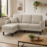 3-Seater L-shaped Corner Sofa with Reversible Chaise Lounge, Extra Cushion, Compact Couch for Apartment, 116L x 118W x 82H cm, Beige+Grey(m-1)