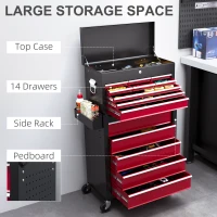 HOMCOM 14 Drawer, Two-Part Tool Storage Chest on Wheels - Red(m-4)