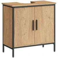 HOMCOM Bathroom Vanity Unit, Under Sink Storage Cabinet with 2 Doors, Adjustable Shelf for Basin without or with Pedestal, Oak(m-11)