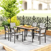 Outsunny Weerbestendige Uitschuifbare Aluminium Tuintafel 80/160x80 cm voor 6 Personen in Natuurhout Look(m-7)