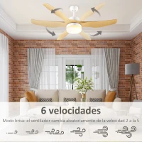 HOMCOM Ventilador de Techo Motor DC 20,5W Diámetro 132 cm Mando a Distancia Luz LED Ajustable de 3 Niveles 3 Aspas Reversibles(m-4)