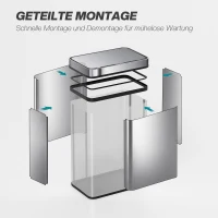 HOMCOM 50 L sensorprullenbak, automatische deksel, roestvrij staal, veelzijdig inzetbaar, zilverkleurig(m-9)