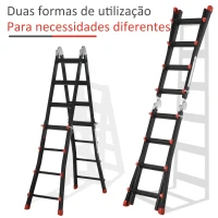 HOMCOM Escada Telescópica de Alumínio 4 m Escada Extensível Dobrável com 4 Degraus Ajustáveis Preto e Vermelho(m-5)