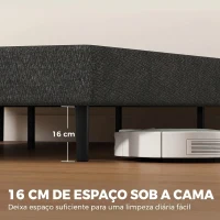 HOMCOM Cama Estofada 144x195 cm com Revestimento em Chenille, Estrado de Ripas em Madeira, Pés em Aço, Montagem Fácil, 400 kg, Cinzento(m-6)