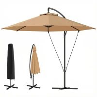 Outsunny Chapéu de Sol Excêntrico Ø 290 cm Chapéu de Sol de Jardim com Base Cruzada Capa de Proteção e Corda de Vento Cáqui(m-11)