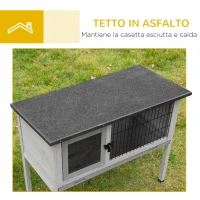 PawHut Conigliera Rialzata in Legno da Esterni con Tettuccio Apribile e Vassoio per Roditori 86x45x70cm(m-7)