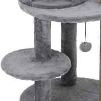 PawHut krabpaal kattengrot kattenhuis 4 verdiepingen met speelballen zitstok, sisalzuil en krabplank, groot, stevig, luxe, sisal pluche grijs 48 x 48 x 104 cm(m-12)