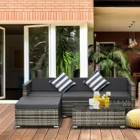 Outsunny Gartenmöbel-Set aus PE-Rattan, Rattan-Lounge-Set, inkl. Kissen  u. Polstern,  Grau(m-10)