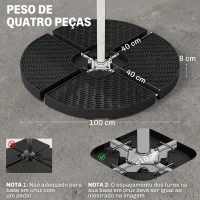 Outsunny Base para Chapéu de Sol de 4 Peças Recarregável com Areia 68 kg ou Água 52 kg para Jardim Pátio ou Terraço Preto(m-3)