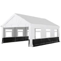 Outsunny Tenda para Festas 4x6 m, Tenda de Jardim com Paredes Removíveis, 2 Portas e Janelas UPF30+ para Casamentos, Cinzento e Branco(m-12)