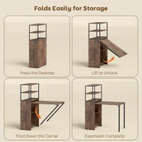 HOMCOM Folding Shelf and Work Table - Brown/Black(m-7)
