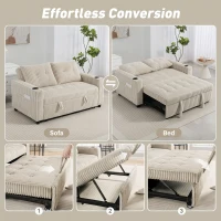 HOMCOM Corduroy Click Clack Sleeper Sofa with Pull Out Design, 2 Seater Sofa Bed, Cream White(m-4)